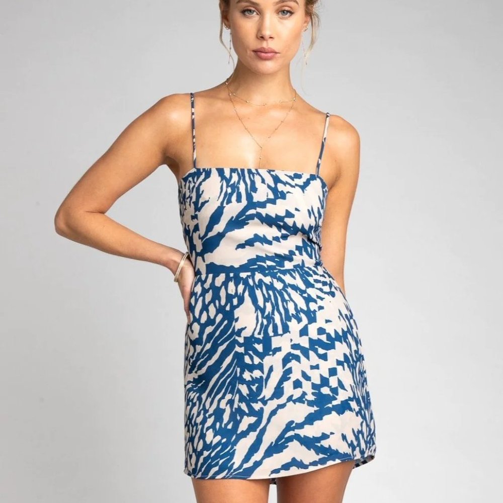 RESA Blue and Cream Spaghetti Strap Mini Dress